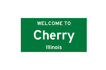Cherry, Illinois, USA. City limit sign on transparent background. 