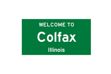 Colfax, Illinois, USA. City limit sign on transparent background. 