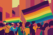 Lgbtq+ pride and tolerance people, parade, rainbow flags
