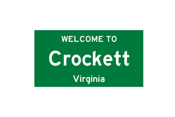 Crockett, Virginia, USA. City limit sign on transparent background. 