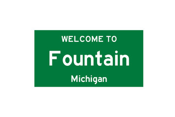 Fountain, Michigan, USA. City limit sign on transparent background. 