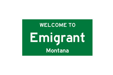 Emigrant, Montana, USA. City limit sign on transparent background. 