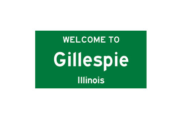 Gillespie, Illinois, USA. City limit sign on transparent background. 
