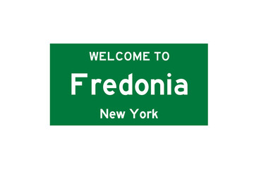 Fredonia, New York, USA. City limit sign on transparent background. 