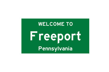 Freeport, Pennsylvania, USA. City limit sign on transparent background. 