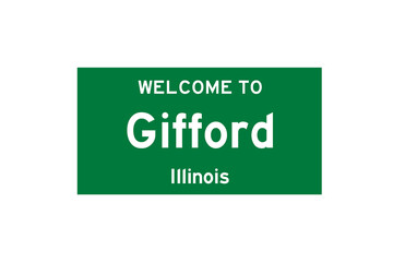 Gifford, Illinois, USA. City limit sign on transparent background. 