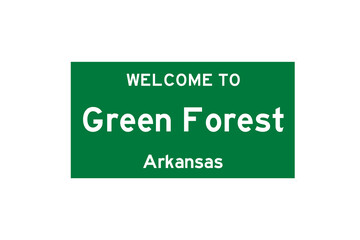 Green Forest, Arkansas, USA. City limit sign on transparent background. 