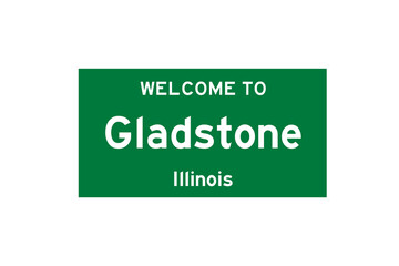 Gladstone, Illinois, USA. City limit sign on transparent background. 