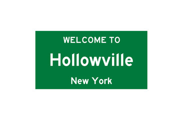 Hollowville, New York, USA. City limit sign on transparent background. 