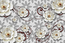 White Flowers Crystal On Gray Wallpaper 3d