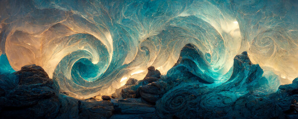 Wall Mural - abstract whirlwind quartzite stone organic nature mountains and clouds wallpaper background. 3d rend