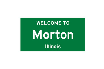 Morton, Illinois, USA. City limit sign on transparent background. 