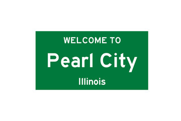 Pearl City, Illinois, USA. City limit sign on transparent background. 