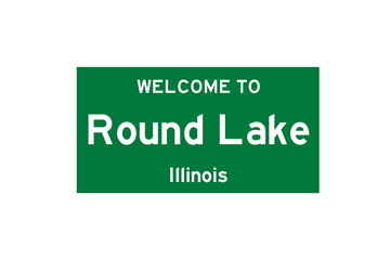 Round Lake, Illinois, USA. City limit sign on transparent background. 