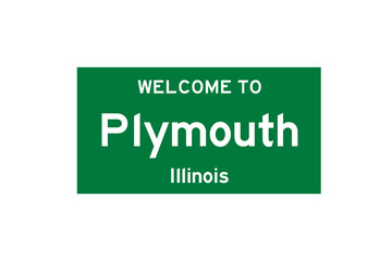 Plymouth, Illinois, USA. City limit sign on transparent background. 