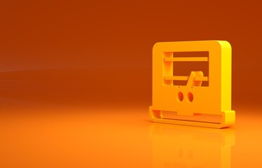 Poster - Yellow Video recorder or editor software on laptop icon isolated on orange background. Video editing on a laptop. Minimalism concept. 3d illustration 3D render