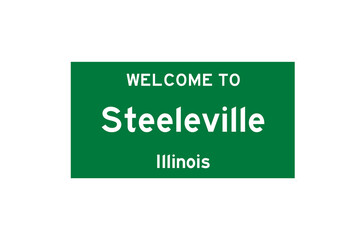 Steeleville, Illinois, USA. City limit sign on transparent background. 