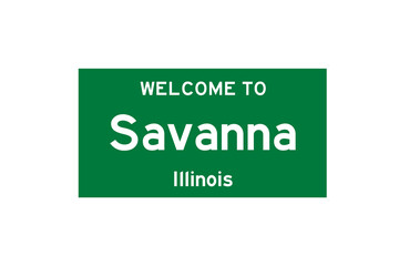 Savanna, Illinois, USA. City limit sign on transparent background. 