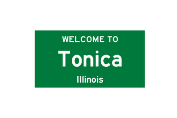 Tonica, Illinois, USA. City limit sign on transparent background. 