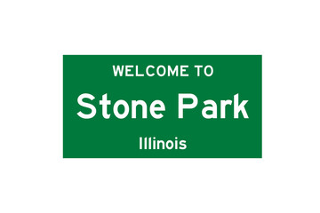 Stone Park, Illinois, USA. City limit sign on transparent background. 