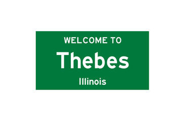 Thebes, Illinois, USA. City limit sign on transparent background. 