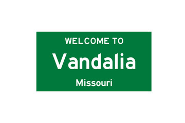 Vandalia, Missouri, USA. City limit sign on transparent background. 