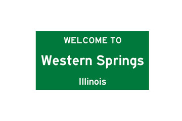 Western Springs, Illinois, USA. City limit sign on transparent background. 