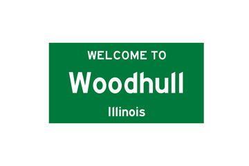 Woodhull, Illinois, USA. City limit sign on transparent background. 
