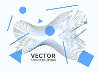 Poster - Abstract line shapes. Sound waves. Music movement. Color flow elements. Motion grid. Geometric figures. Graphic circles soundwave. Triangles and squares. Vector illustration background