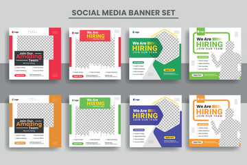 Wall Mural - We are hiring social media post banner template or job vacancy square banner layout bundle, Join our team facebook banner set