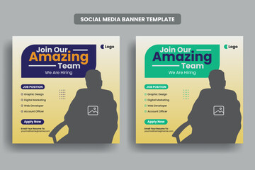 Wall Mural - We are hiring social media post banner template or job vacancy square banner layout, Join our team facebook banner