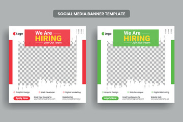 Wall Mural - We are hiring social media post banner template or job vacancy square banner layout, Join our team facebook banner design
