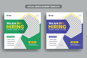 Wall Mural - We are hiring social media post banner template or job vacancy square banner layout, Join our team facebook banner design