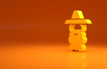 Wall Mural - Yellow Wizard warlock icon isolated on orange background. Minimalism concept. 3d illustration 3D render