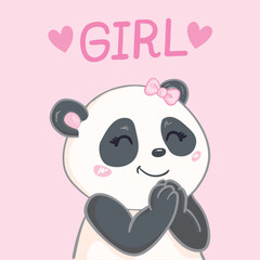 Wall Mural - Illustration with cute cartoon panda. Illustration for the girl.