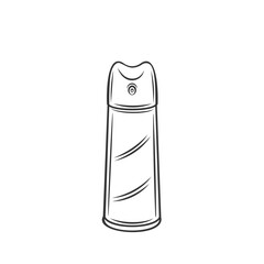 Poster - Aerosol in spray can outline icon vector illustration. Line hand drawn bottle with chemical mist product to clean surface, housekeeping packaging and spray disinfectant equipment for cleaning service
