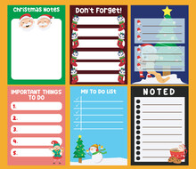 Cute Weekly Planner Background For Kids With Cute Christmas Illustration. Vector Template For Agenda, Planners, Notes, Timetable. Printable Notepad With Christmas Theme