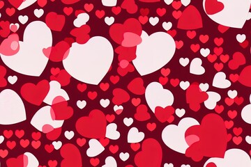 Poster - Red hearts seamless pattern. Valentines day background. Love romantic theme. 2d illustrated abstract texture with small linear hearts. Stylish minimal design for wrapping, fabric, cloth, print