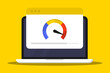 © SMUX - Laptop with internet connection speed test on the screen. Internet download speed test on web page. Speed test and network performance information. Signal quality. Vector illustration