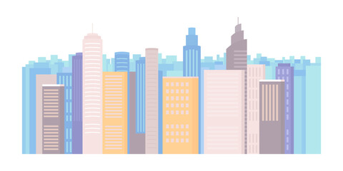 Poster - City skyscrapers semi flat color vector element. Editable object. Full sized item on white. Urban view. Business center simple cartoon style illustration for web graphic design and animation
