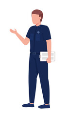 Poster - Police officer semi flat color vector character. Editable figure. Full body person on white. Public protection service simple cartoon style illustration for web graphic design and animation