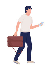 Poster - Busy man with smartphone semi flat color vector character. Editable figure. Full body person on white. City resident simple cartoon style illustration for web graphic design and animation