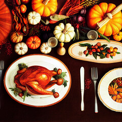 Wall Mural - festive dinner table setting for Thanksgiving