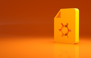Poster - Yellow Document settings with gears icon isolated on orange background. Software update, transfer protocol, teamwork tool management. Minimalism concept. 3d illustration 3D render