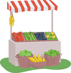 Poster - Grocery stall semi flat color raster object. Full sized item on white. Organic product. Fruit and vegetables selling simple cartoon style illustration for web graphic design and animation