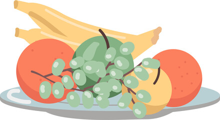 Poster - Fresh fruits semi flat color raster object. Full sized item on white. Banana and grapes. Healthy and organic products simple cartoon style illustration for web graphic design and animation