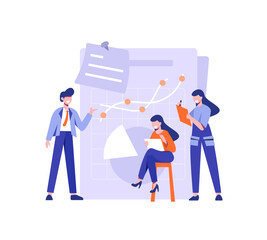 Poster - data analysis concept. people work with data on charts. teamwork. auditing, financial consulting. fl