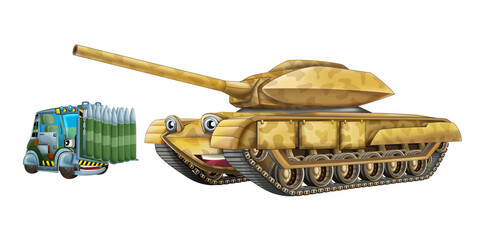 Wall Mural - cartoon happy and funny heavy military tank isolated