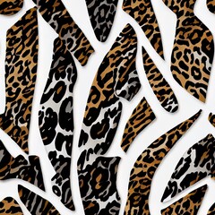 Poster - writing pattern. lettering pattern. collage pattern, leopard skin print, writing slogan, 2022 fashio
