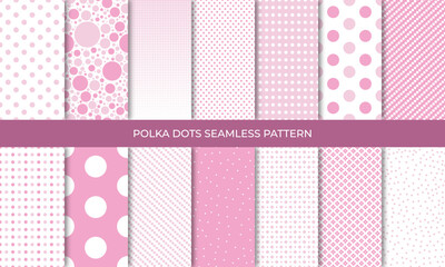 Poster - set of seamless pink polka dot backgrounds. seamless background in circle. soft pink polka dot seaml